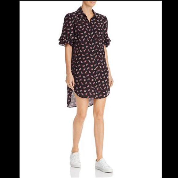 Frame Denim Dresses & Skirts - Frame Floral Ruffle Sleeve Silk Shirtdress Small